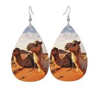 Leather Earrings For Women Camels Rest Desert Dangle Earring Printed Ladies Faux Leather Earrings, For Birthday, Bridal, New Year