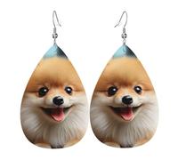 Leather Earrings For Women Cute Little Pomeranian Drop Dangle Creative Printed Earrings For Women Dangling, For Party, New Year, Ouple