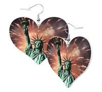 Leather Earrings for Women Dangle Earrings Statue Liberty Flag Fireworks Double-sided Earring Jewelry Fashion Star Shape Earring Festival Accessories Statement Jewelry for Birthday Party, One Size,