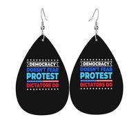 Leather Earrings For Women Democracy Doesn'T Fear Protest Dictators Do Drop Dangle Lightweight Printed Pendant Teardrop Earrings, For Birthday, Ouple, New Year