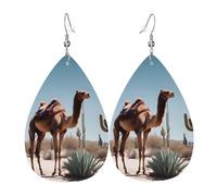 Leather Earrings For Women Desert Cute Camel Drop Dangle Lightweight Printed Leather Dangle Drop Earrings, For New Year, Valentine'S Day, Wedding