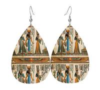 Leather Earrings For Women Egyptian Papyrus Drop Dangle Printed Creative Pendant Teardrop Earrings, For Wedding, Bridal, Festival