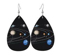 Leather Earrings For Women Exploring The Solar System Print Dangle Earring Creative Ladies Leather Dangle Drop Earrings, For Birthday, Ouple, New Year