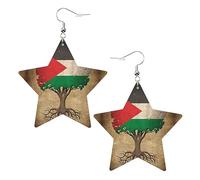 Leather Earrings For Women Girls Star Shape Tree Of Life Palestinian Flag Print Drop Earrings Lightweight Dangle Earrings Jewelry Gift