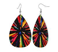 Leather Earrings for Women Green Yellow Red Smoke Reggae Leather Earrings Colorful Leaf Teardrop Drop Dangle Earrings Bulk for Girls Double-Side Printed