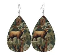 Leather Earrings For Women Hunting Deer Bear Moose Print Drop Dangle Ladies Retro Pendant Teardrop Earrings, For Festival, Party, Valentine'S Day