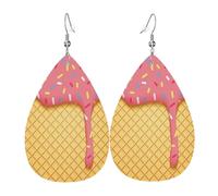 Leather Earrings For Women Ice Cream And Waffle Pattern Drop Dangle Creative Printed Faux Leather Earrings, For Bridal, Womens, Wedding