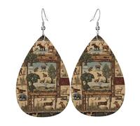 Leather Earrings For Women Moose Bear Deer Drop Dangle Retro Printed Earrings, For Birthday, Festival, New Year
