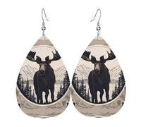 Leather Earrings For Women Moose Bear Deer Prints Drop Dangle Lightweight Retro Leather Teardrop Earrings, For Womens, Bridal, Ouple