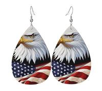 Leather Earrings For Women Patriotic Bald Eagle With America Flag Drop Dangle Creative Printed Faux Leather Earrings, For New Year, Birthday, Ouple