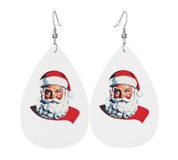 Leather Earrings For Women Santa Claus Fulfilling His Wish Prints Drop Dangle Lightweight Retro Leather Teardrop Earrings, For Bridal, Ouple, Birthday