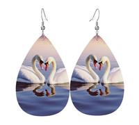 Leather Earrings For Women Swan Heart Drop Dangle Lightweight Retro Faux Leather Earrings, For Valentine'S Day, Ouple, Wedding