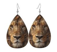 Leather Earrings for Women Teardrop Dangle Earrings Lightweight Drop Earring African Lion Head Jewelry Gift