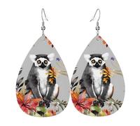 Leather Earrings for Women Teardrop Dangle Earrings Lightweight Drop Earring Animals Lemur Flowers Pattern Jewelry Gift