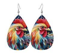 Leather Earrings for Women Teardrop Dangle Earrings Lightweight Drop Earring Art colorful Chicken Jewelry Gift