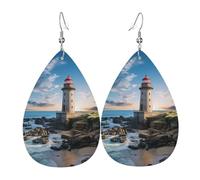 Leather Earrings for Women Teardrop Dangle Earrings Lightweight Drop Earring Beach Lighthouse Jewelry Gift