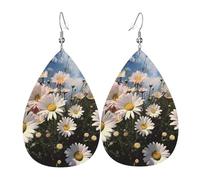 Leather Earrings for Women Teardrop Dangle Earrings Lightweight Drop Earring Beautiful Daisies Jewelry Gift