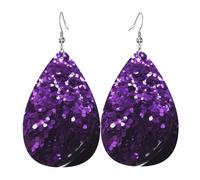 Leather Earrings for Women Teardrop Dangle Earrings Lightweight Drop Earring Beautiful Purple Glitter Jewelry Gift