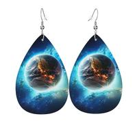 Leather Earrings for Women Teardrop Dangle Earrings Lightweight Drop Earring Blue Earth In The Space Jewelry Gift