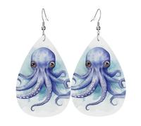 Leather Earrings for Women Teardrop Dangle Earrings Lightweight Drop Earring Blue little octopus Jewelry Gift