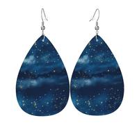 Leather Earrings for Women Teardrop Dangle Earrings Lightweight Drop Earring Blue with Sky Stars Jewelry Gift