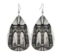 Leather Earrings for Women Teardrop Dangle Earrings Lightweight Drop Earring Brooklyn Bridge Jewelry Gift