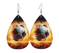 Leather Earrings for Women Teardrop Dangle Earrings Lightweight Drop Earring Burning Soccer Ball Jewelry Gift