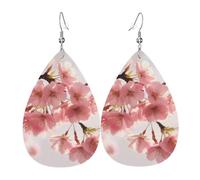 Leather Earrings for Women Teardrop Dangle Earrings Lightweight Drop Earring Cherry Blossom Jewelry Gift