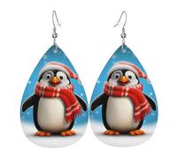 Leather Earrings for Women Teardrop Dangle Earrings Lightweight Drop Earring Christmas Funny Penguin Jewelry Gift