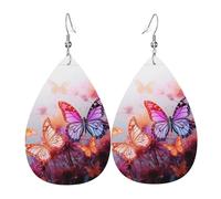 Leather Earrings for Women Teardrop Dangle Earrings Lightweight Drop Earring Color Butterfly Flower Jewelry Gift