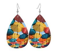 Leather Earrings for Women Teardrop Dangle Earrings Lightweight Drop Earring Colored Umbrellas Jewelry Gift