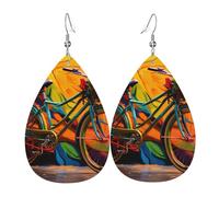 Leather Earrings for Women Teardrop Dangle Earrings Lightweight Drop Earring Colorful Bicycle Jewelry Gift