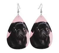 Leather Earrings for Women Teardrop Dangle Earrings Lightweight Drop Earring Cute Black Pug Jewelry Gift
