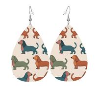 Leather Earrings for Women Teardrop Dangle Earrings Lightweight Drop Earring Cute Dachshound Dogs Jewelry Gift