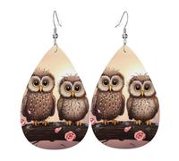 Leather Earrings for Women Teardrop Dangle Earrings Lightweight Drop Earring Cute Owls Jewelry Gift