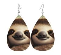 Leather Earrings for Women Teardrop Dangle Earrings Lightweight Drop Earring Cute Sloth Jewelry Gift