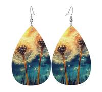 Leather Earrings for Women Teardrop Dangle Earrings Lightweight Drop Earring Dandelion DIY Drawing Paint Jewelry Gift