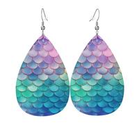 Leather Earrings for Women Teardrop Dangle Earrings Lightweight Drop Earring Dreamy Gradient Mermaid Scales Jewelry Gift