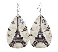 Leather Earrings for Women Teardrop Dangle Earrings Lightweight Drop Earring French Paris Tour Eiffel Tower Jewelry Gift