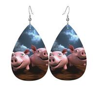 Leather Earrings for Women Teardrop Dangle Earrings Lightweight Drop Earring Funny 3D Piggies Jewelry Gift