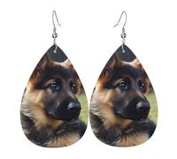 Leather Earrings for Women Teardrop Dangle Earrings Lightweight Drop Earring German Shepherd Puppy Jewelry Gift