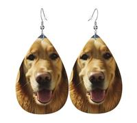 Leather Earrings for Women Teardrop Dangle Earrings Lightweight Drop Earring Golden Dog Jewelry Gift
