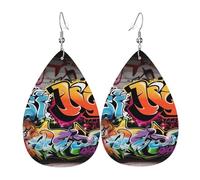 Leather Earrings for Women Teardrop Dangle Earrings Lightweight Drop Earring Graffiti Hip Hop Jewelry Gift