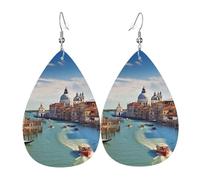 Leather Earrings for Women Teardrop Dangle Earrings Lightweight Drop Earring Grand canal in Italy Jewelry Gift