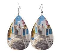 Leather Earrings for Women Teardrop Dangle Earrings Lightweight Drop Earring Greece Street Jewelry Gift