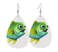 Leather Earrings for Women Teardrop Dangle Earrings Lightweight Drop Earring Green fish Jewelry Gift