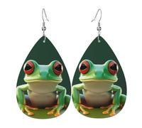 Leather Earrings for Women Teardrop Dangle Earrings Lightweight Drop Earring Green Funny Frog Jewelry Gift