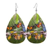 Leather Earrings for Women Teardrop Dangle Earrings Lightweight Drop Earring Group of Butterflies Jewelry Gift