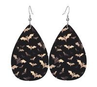 Leather Earrings for Women Teardrop Dangle Earrings Lightweight Drop Earring Halloween Flying Bats Jewelry Gift