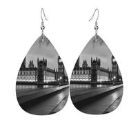 Leather Earrings for Women Teardrop Dangle Earrings Lightweight Drop Earring Houses of parliament Jewelry Gift